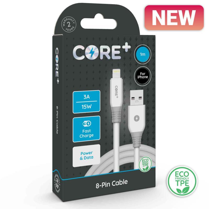 CORE+ 8-Pin Cable 1m TPE White 3A/15W Fast Charge - Farnham Road Tech Repair