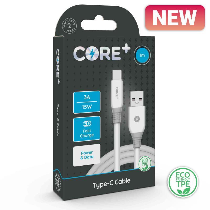 CORE+ Type-C Cable 1m TPE White 3A/15W Fast Charge - Farnham Road Tech Repair