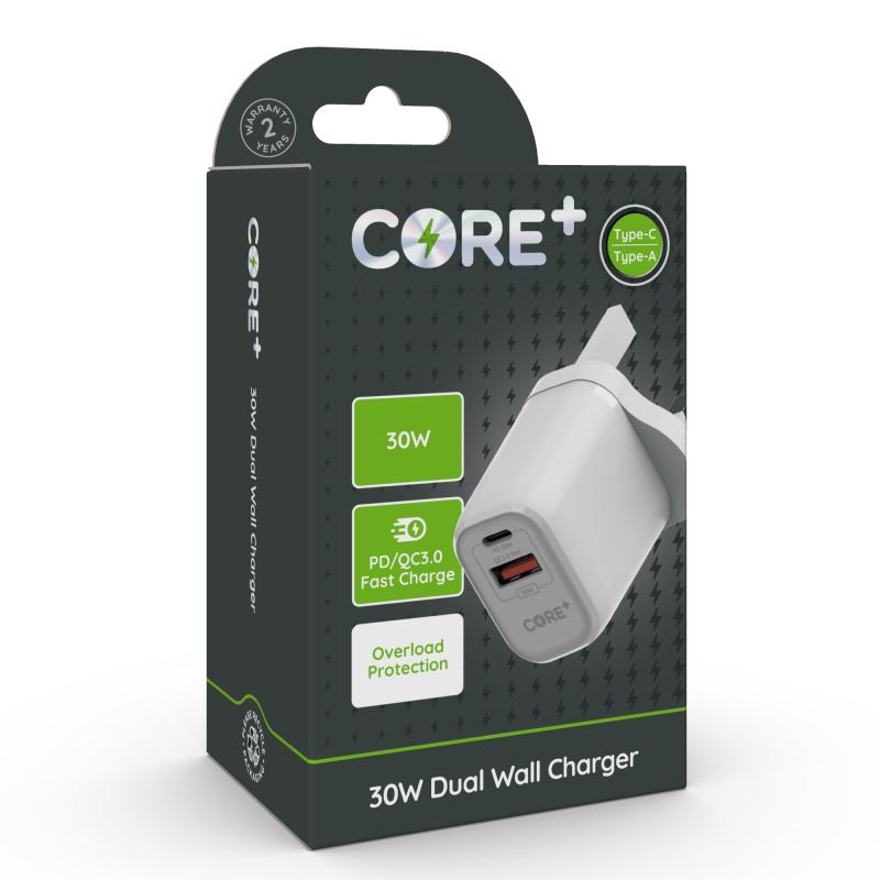 CORE+ Type-C/A 30W PD QC3 Dual Wall Charger - Farnham Road Tech Repair