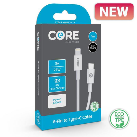 Core 8-Pin to Type-C Cable 1m TPE White 3A/27W PD - Farnham Road Tech Repair